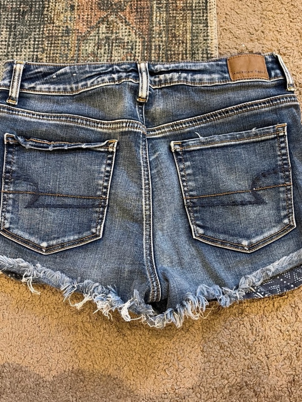 American Eagle Outfitters Distressed Blue Denim Frayed-Hem Shorts